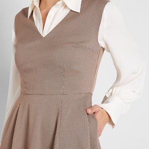 MODCLOTH Decision Maker Plaid Midi Dress Brown